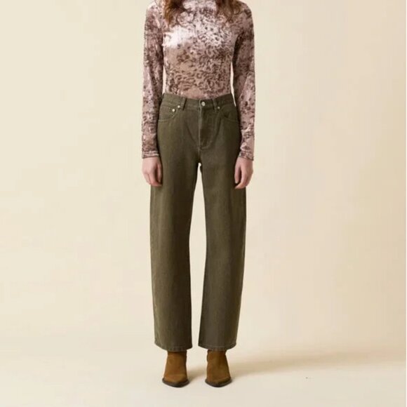203. LE JEAN Nomad Ankle Olive Branch Green Denim $278 EUC Sz 27 - Picture 1 of 4